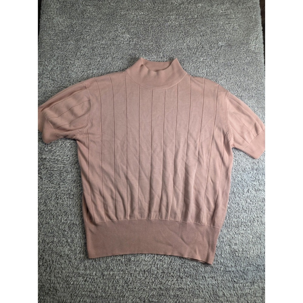 Milano Design Group Mock Neck Ribbed Short Sleeve Sweater Top Pink L